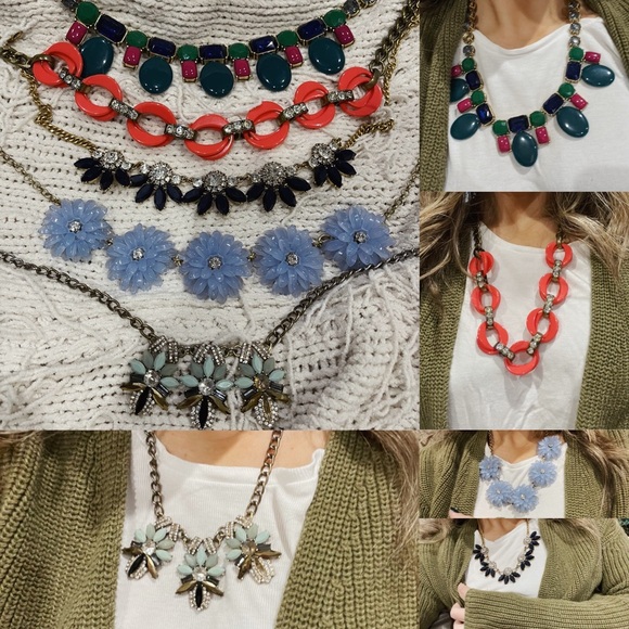 Bundle of J. Crew Statement Necklaces bib rhinestone gem factory flower as is